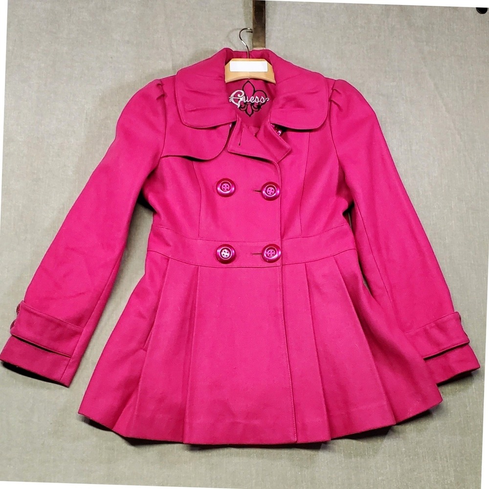Guess Peacoat Women Medium Sangria Pink Excellent Pleated Skirt Double Breasted